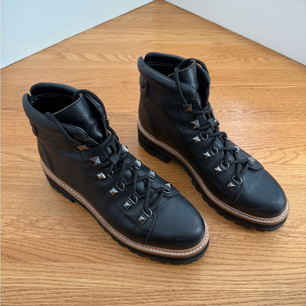 Marc Fisher LTD MLissy Black Leather Studded Combat Moto Boots Size 8